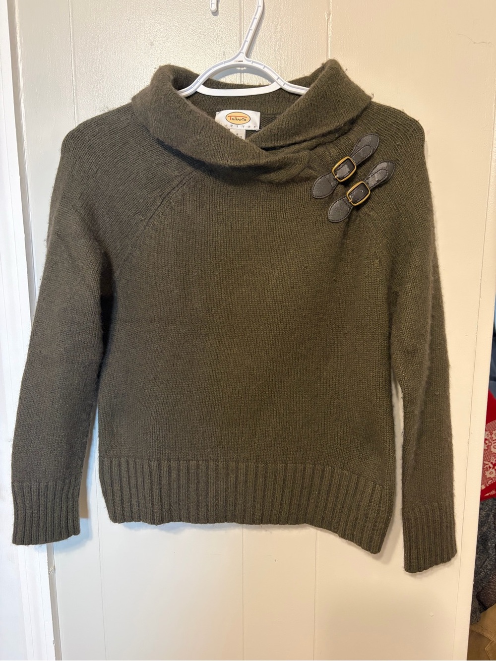 Talbots Dark Olive Cowl-Neck Sweater with Toggle Straps